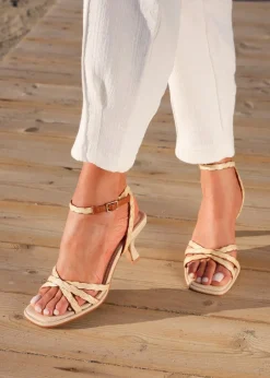 Linzi Faro Natural Raffia Strappy Heeled Sandals