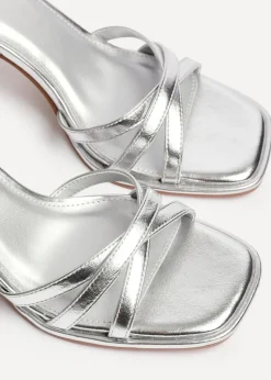 Linzi Faro Silver Faux Leather Strappy Heeled Sandals