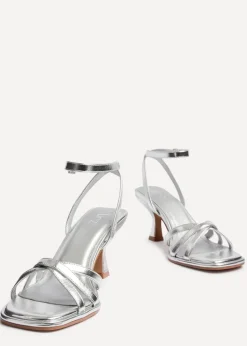 Linzi Faro Silver Faux Leather Strappy Heeled Sandals