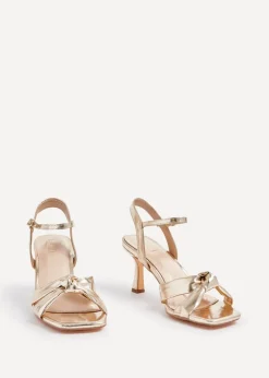 Linzi Favour Wide Fit Gold Faux Leather Knotted Heeled Sandal