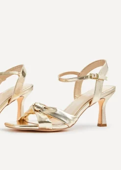Linzi Favour Wide Fit Gold Faux Leather Knotted Heeled Sandal