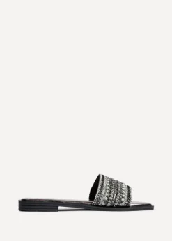 Linzi Fernanda Black Embellished Slip On Sandals