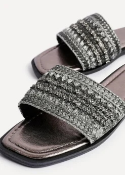 Linzi Fernanda Black Embellished Slip On Sandals