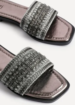 Linzi Fernanda Black Embellished Slip On Sandals