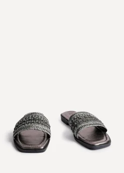 Linzi Fernanda Black Embellished Slip On Sandals