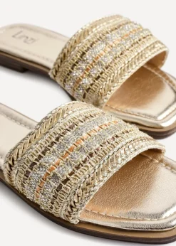 Linzi Fernanda Gold Embellished Slip On Sandals