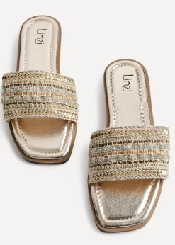 Linzi Fernanda Gold Embellished Slip On Sandals