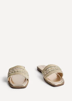 Linzi Fernanda Gold Embellished Slip On Sandals