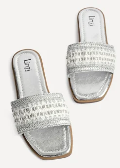 Linzi Fernanda Silver Embellished Slip On Sandals