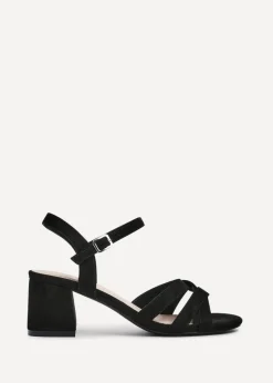 Linzi Flair Black Faux Suede Heeled Sandals
