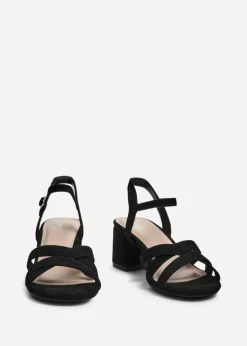 Linzi Flair Black Faux Suede Heeled Sandals