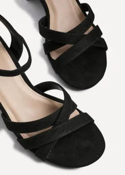 Linzi Flair Black Faux Suede Heeled Sandals