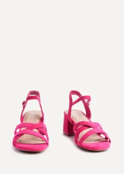 Linzi Flair Hot Pink Faux Suede Heeled Sandals