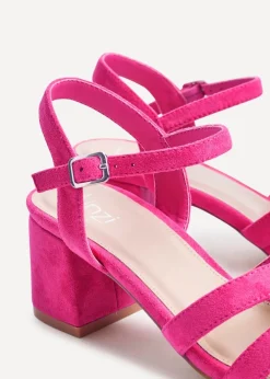 Linzi Flair Hot Pink Faux Suede Heeled Sandals