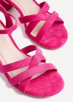 Linzi Flair Hot Pink Faux Suede Heeled Sandals