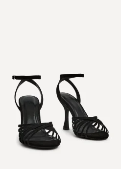 Linzi Fleur Black Faux Suede Heeled Sandal