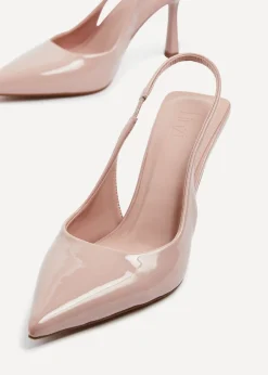 Linzi Fling Sand Faux Patent Sling Back Court Heel