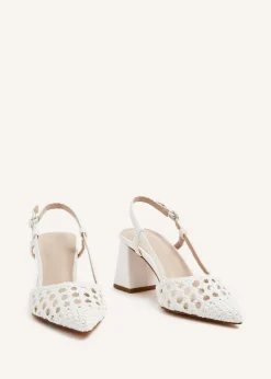 Linzi Florence White Faux Leather Woven Block Court Heels