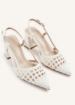 Linzi Florence White Faux Leather Woven Block Court Heels