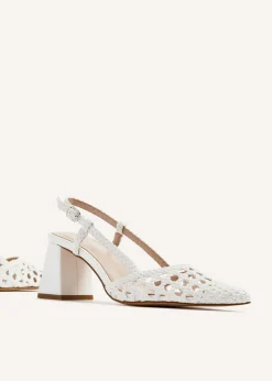 Linzi Florence White Faux Leather Woven Block Court Heels