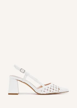 Linzi Florence White Faux Leather Woven Block Court Heels