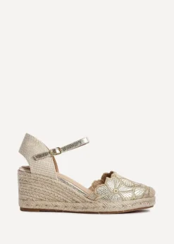Linzi Florentina Gold Floral Embroidered Espadrille Platform Wedge