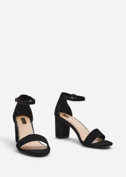Linzi Frankie Black Faux Suede Block Heeled Sandal
