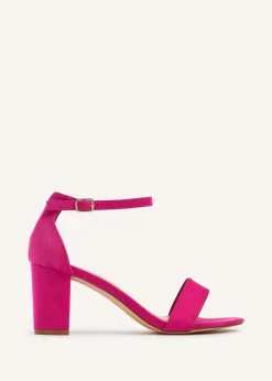Linzi Frankie Pink Faux Suede Barely Closed Back Block Heeled Sandal