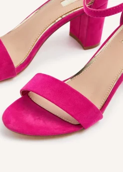Linzi Frankie Pink Faux Suede Barely Closed Back Block Heeled Sandal