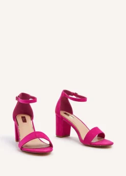 Linzi Frankie Pink Faux Suede Barely Closed Back Block Heeled Sandal