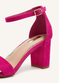 Linzi Frankie Pink Faux Suede Barely Closed Back Block Heeled Sandal