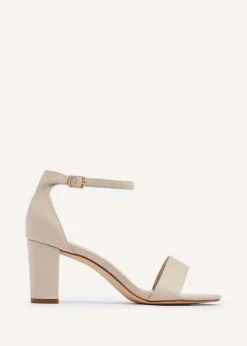 Linzi Frankie Sand Faux Leather Barely Closed Back Block Heeled Sandal