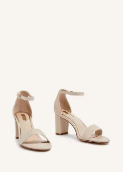 Linzi Frankie Sand Faux Leather Barely Closed Back Block Heeled Sandal