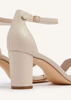 Linzi Frankie Sand Faux Leather Barely Closed Back Block Heeled Sandal