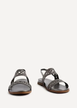 Linzi Galia Grey Faux Leather Handwoven Flat Sandals