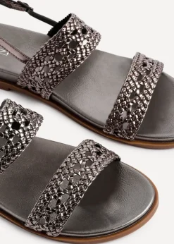 Linzi Galia Grey Faux Leather Handwoven Flat Sandals