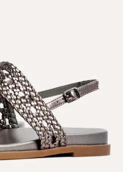 Linzi Galia Grey Faux Leather Handwoven Flat Sandals