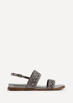 Linzi Galia Grey Faux Leather Handwoven Flat Sandals