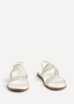 Linzi Galia White Faux Leather Handwoven Flat Sandals