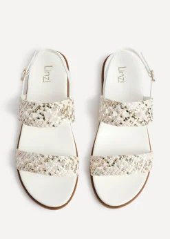 Linzi Galia White Faux Leather Handwoven Flat Sandals