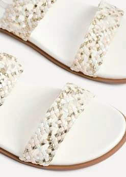 Linzi Galia White Faux Leather Handwoven Flat Sandals