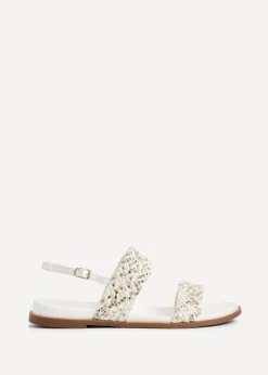 Linzi Galia White Faux Leather Handwoven Flat Sandals