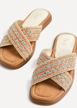 Linzi Genie Orange Embellished Raffia Flat Slider Sandal