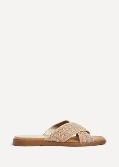 Linzi Genie Orange Embellished Raffia Flat Slider Sandal