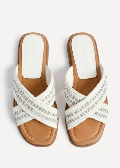 Linzi Genie White Embellished Raffia Flat Slider Sandal