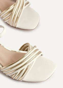 Linzi Genna Ivory Faux Leather Strappy Crossover Heeled Sandal