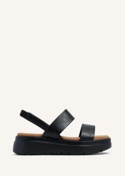 Linzi Gia Black Faux Leather Chunky Padded Flatform Sandal