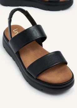 Linzi Gia Black Faux Leather Chunky Padded Flatform Sandal