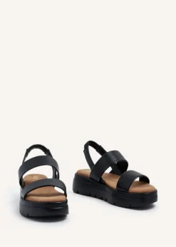 Linzi Gia Black Faux Leather Chunky Padded Flatform Sandal