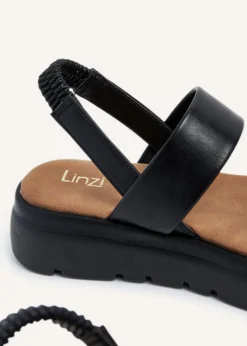 Linzi Gia Black Faux Leather Chunky Padded Flatform Sandal